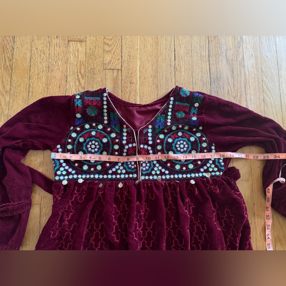 Vintage Red Velvet Ethnic Mini Dress - Picture 3 of 6